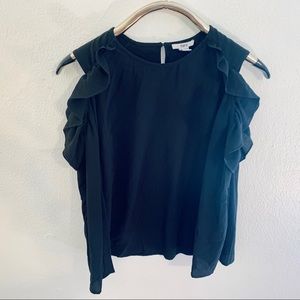 Bar III Black Cold Shoulder Ruffled Sleeve Blouse